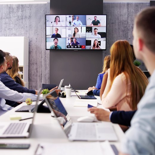 Team video meeting in an office